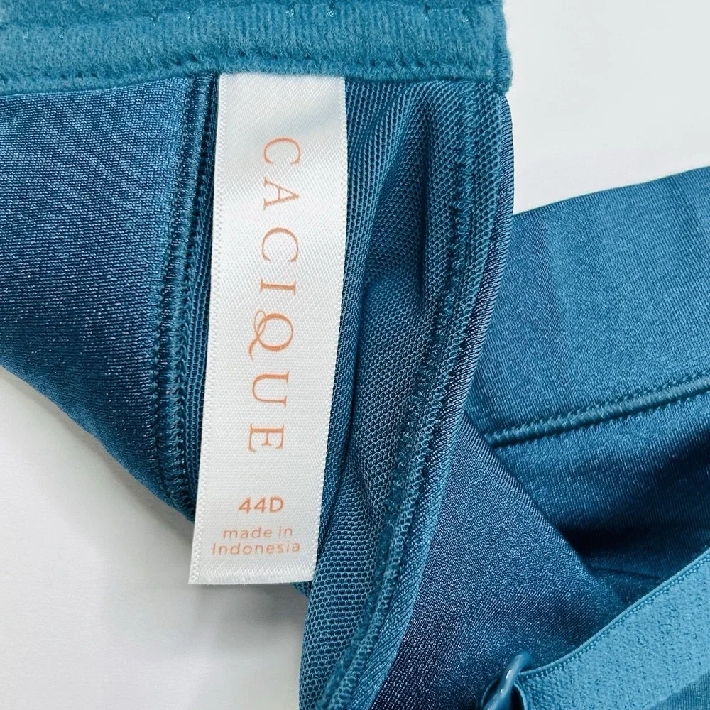 Cacique Bra Lightly Lined Balconette Teal Underwired Womens 44D Sheer Accent